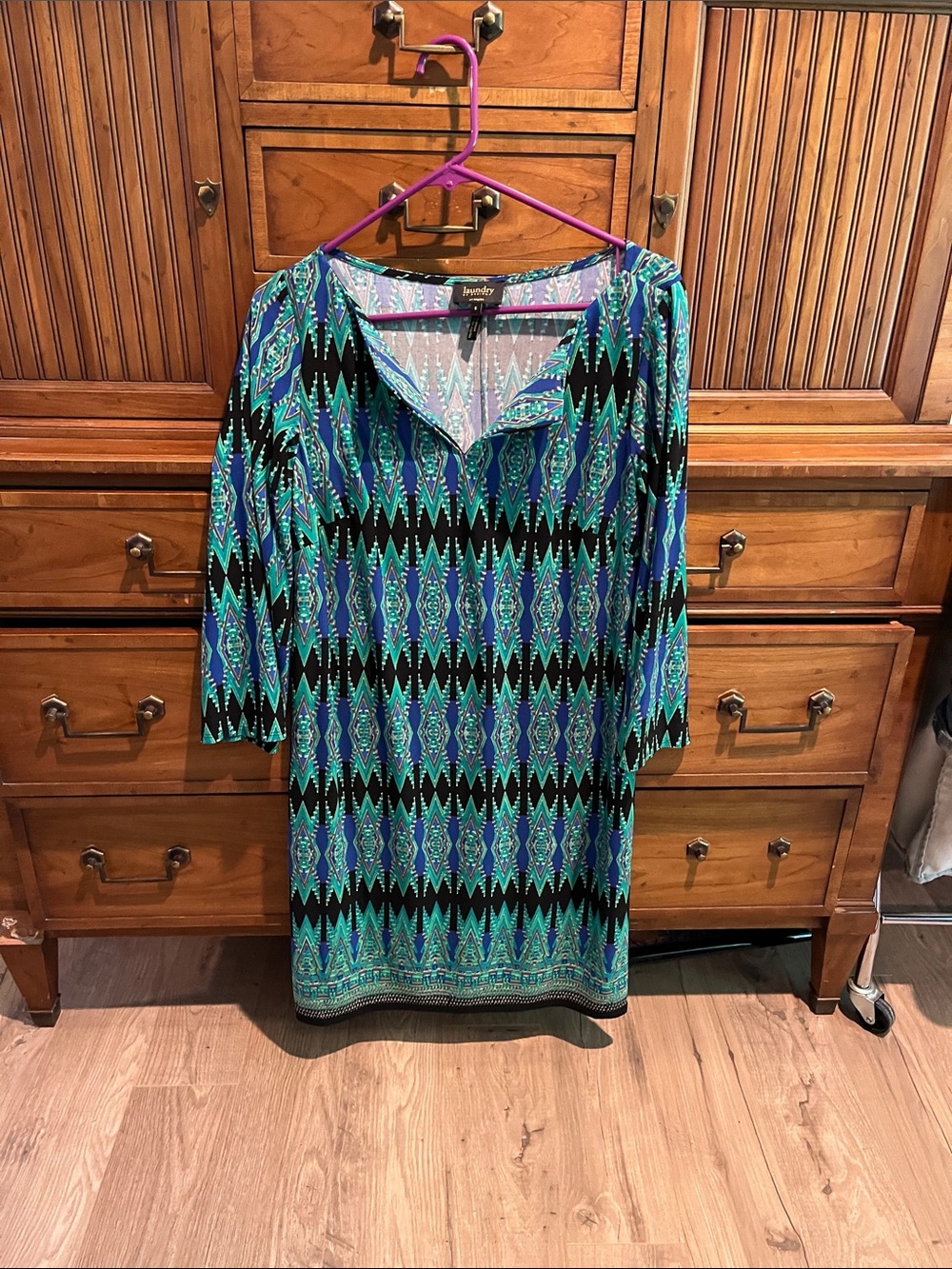 Laundry By design  Teal, Blue & Black Patterned Dress